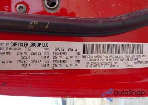 2012 Ram 1500 St из США, поврежденный, VIN 1C6RD7KT3CS227372